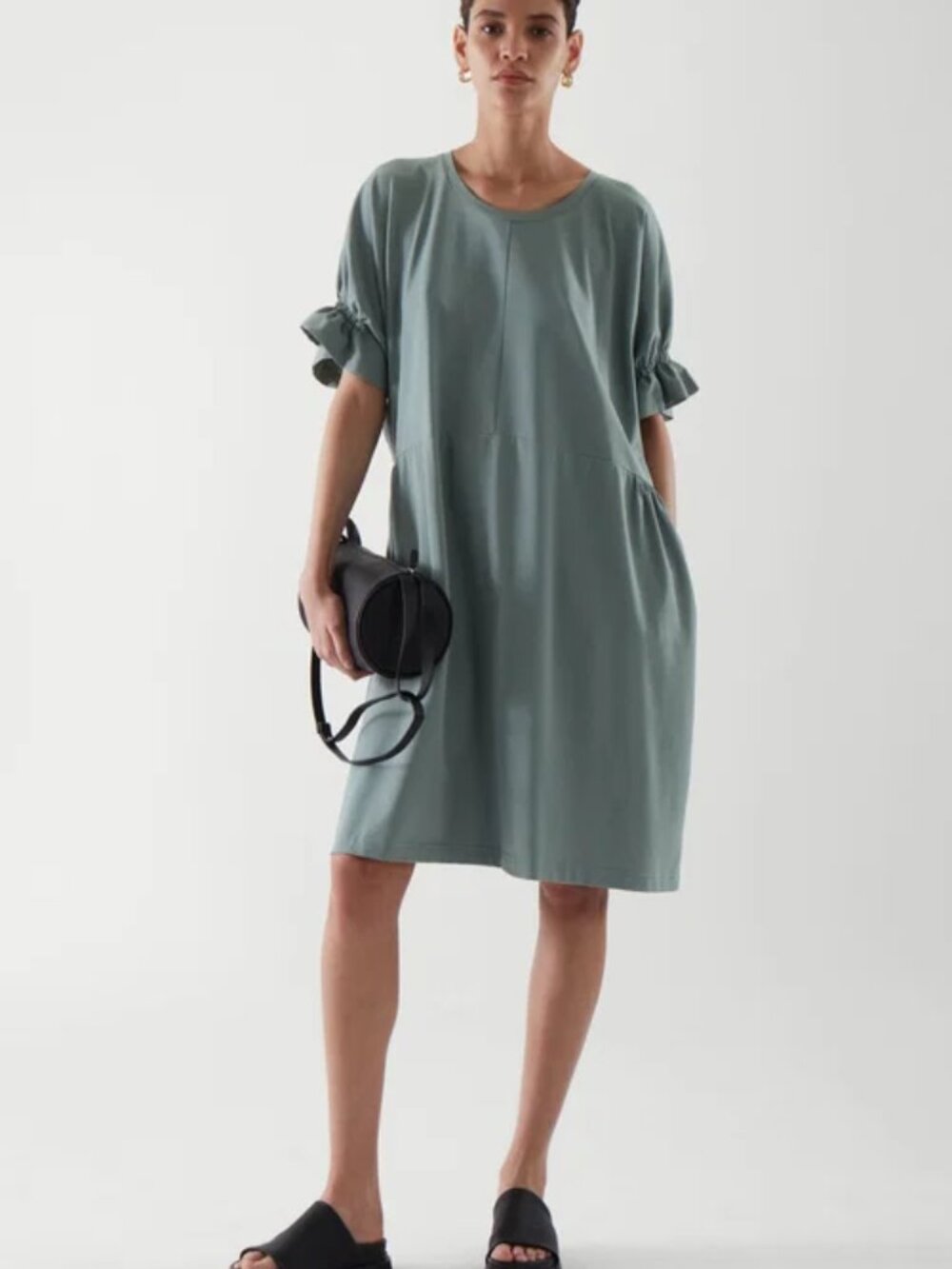 COS Sage-Green Short Sleeve Midi Dress